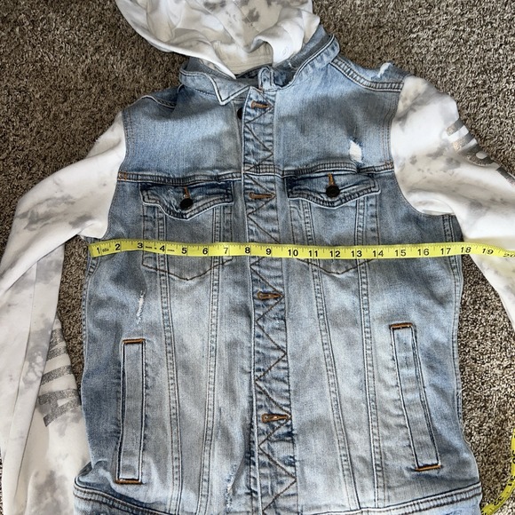 Hollister Denim Hoodie Jacket S Fleece Long Sleeves Hood Trucker California - Picture 6 of 7